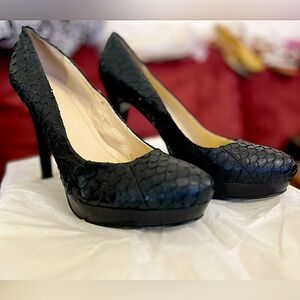 Calvin Klein Black Python Animal Print Snakeskin High Heels